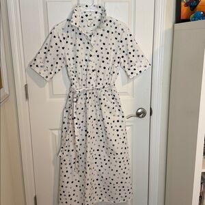 DKNY WHITE Button-Up shirt dress  Navy/light blue polka dots 100% cotton